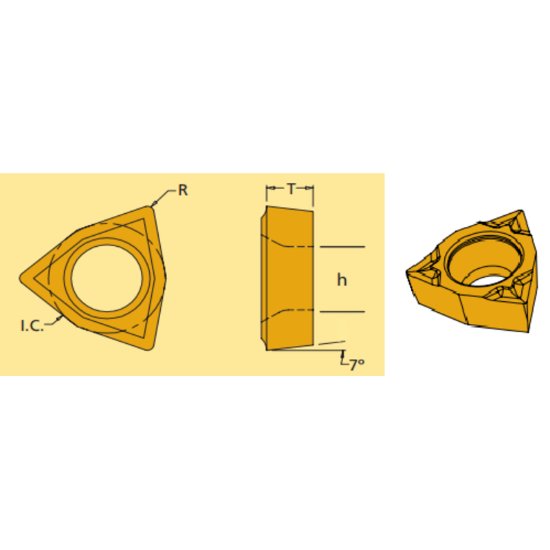 Picture of WCGT-331 CS6 Everede Tool WCGT 32.52 CS6 Trigon Positive Carbide 0.0310 0.79mm Radius Finishing, Semi Finishing